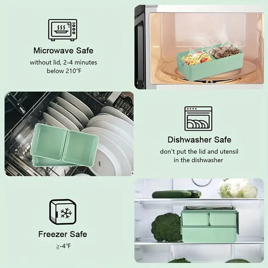 1pc 2-Tier Bento Box With 3 Compartments With Large Capacity, Lunch Box With Spoon And Fork, suitable for Microwave and Dishwasher Safe (Lid Can't)
