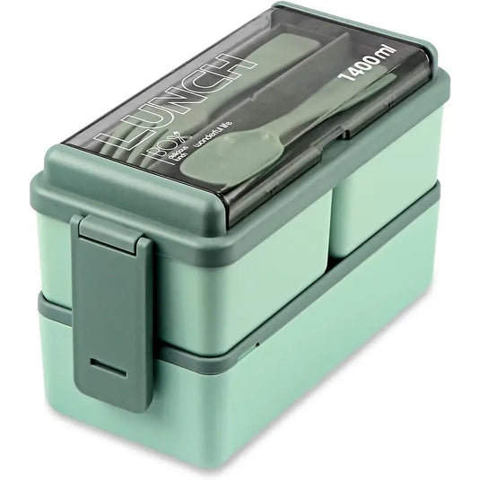 1pc 2-Tier Bento Box With 3 Compartments With Large Capacity, Lunch Box With Spoon And Fork, suitable for Microwave and Dishwasher Safe (Lid Can't)