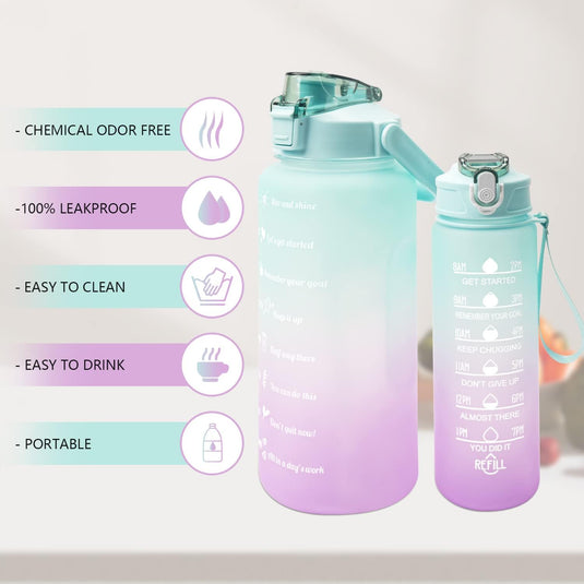 3 Pack Water Bottles Set with 2L Large Bottle 900ML Portable Bottle and 500ML Mini Bottle