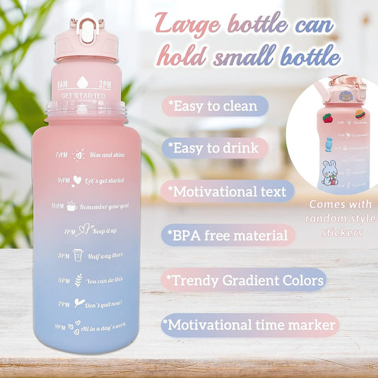 3 Pack Water Bottles Set with 2L Large Bottle 900ML Portable Bottle and 500ML Mini Bottle