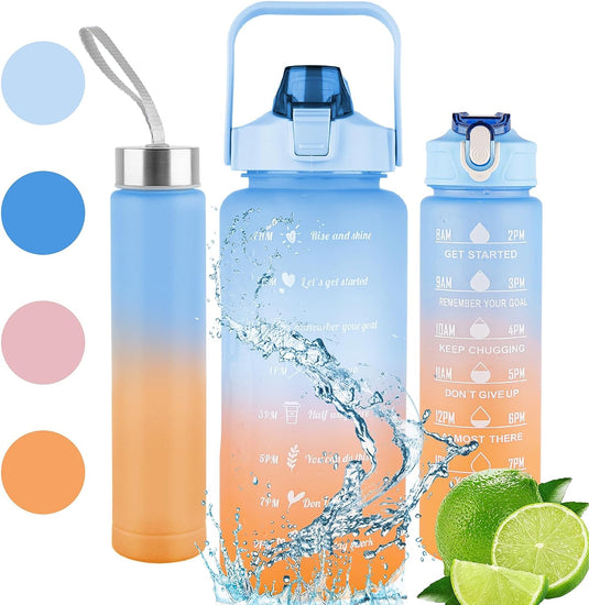 3 Pack Water Bottles Set with 2L Large Bottle 900ML Portable Bottle and 500ML Mini Bottle