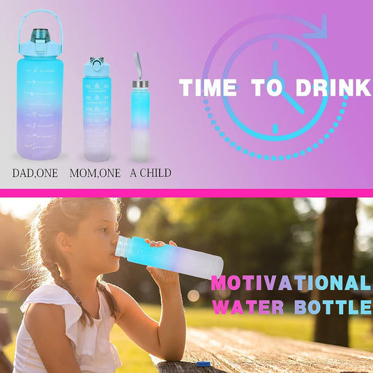 3 Pack Water Bottles Set with 2L Large Bottle 900ML Portable Bottle and 500ML Mini Bottle