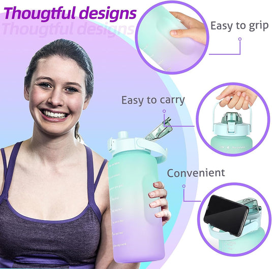 3 Pack Water Bottles Set with 2L Large Bottle 900ML Portable Bottle and 500ML Mini Bottle