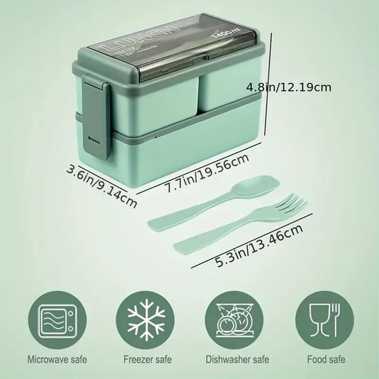 1pc 2-Tier Bento Box With 3 Compartments With Large Capacity, Lunch Box With Spoon And Fork, suitable for Microwave and Dishwasher Safe (Lid Can't)