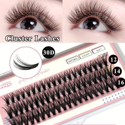 60 Cluster Lashes, 30D C Curl Mix 12/14/16mm Individual Lashes Extensions  At Home